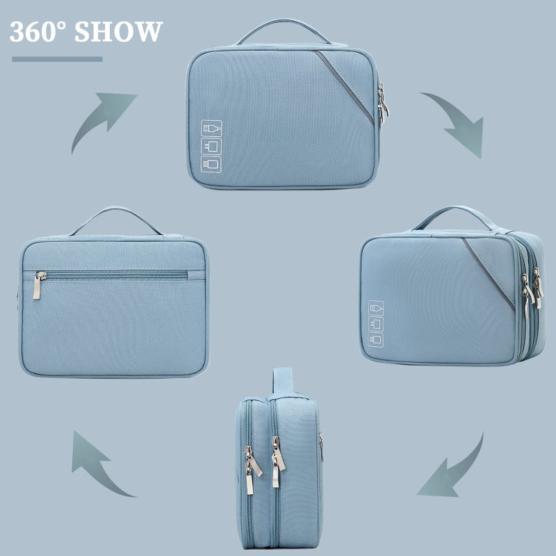 Lanola Electronic Accessories Case Electronics Travel Organizer  Portable Double Layer Cable Storage Bag for Cord  Charger  Flash Drive  Phone  Ipad Mini  SD Card Flash Drive Adapter - Light Blue - Image 3